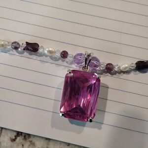 Pink Gemstone Necklace With Pearl And Black Beads